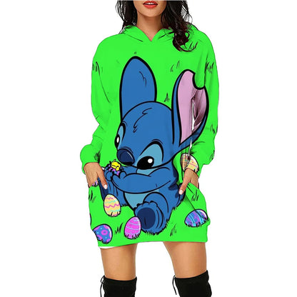 Y2k Stitch Dresses for Women 2024 Disney Woman Clothes Mini Dress With Hood Hoodie Kawaii Fashion Luxury Party Sweater Dress 3XL
