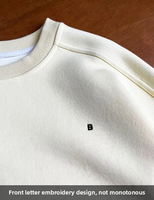 NS Pure Color Lazy Loose BF Hoodie Women's Simple Shape Sweatshirt Long Sleeve Letter Embroidery Top Casual Style Cotton Blend