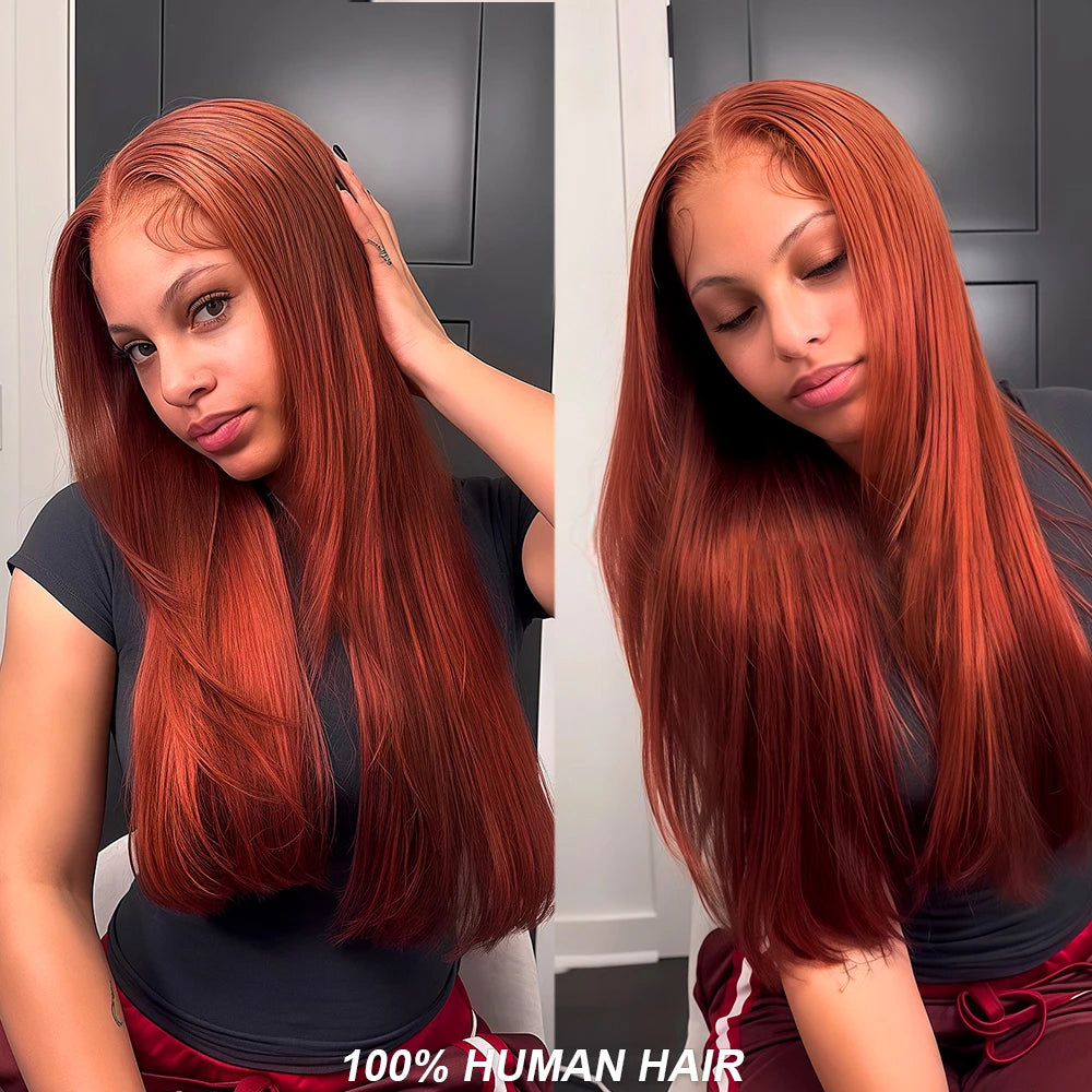 Reddish Brown Straight Wigs13x4 HD Lace Human Hair Wig Pre Plucked 30 inch Colored Lace Frontal Wigs  Brazilian 100%Human Wig
