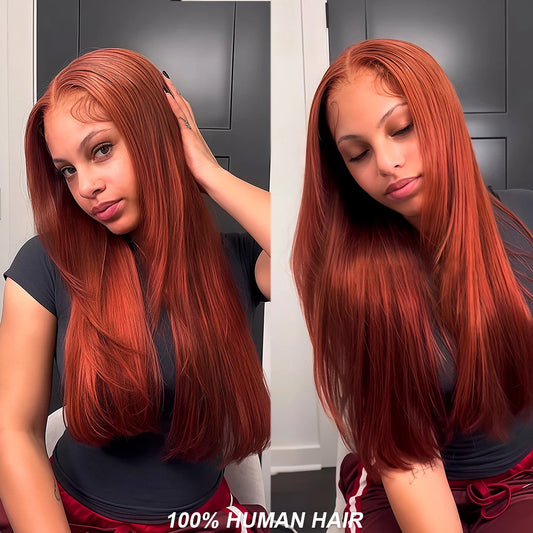 Reddish Brown Straight Wigs13x4 HD Lace Human Hair Wig Pre Plucked 30 inch Colored Lace Frontal Wigs  Brazilian 100%Human Wig