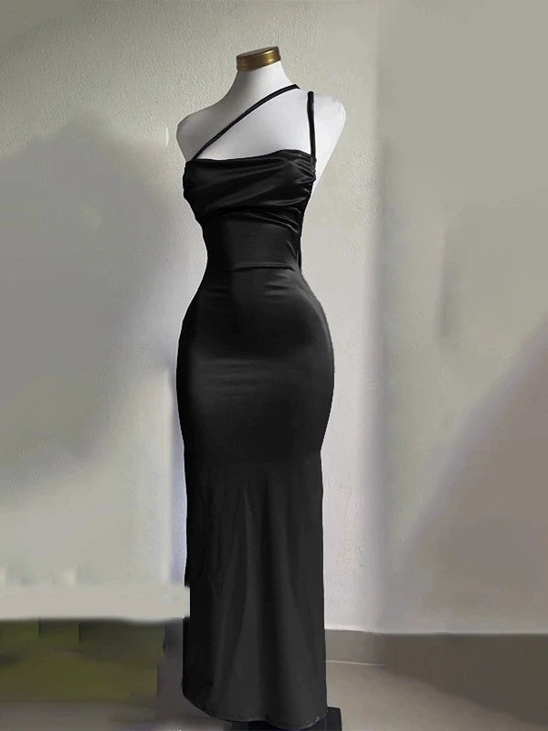 Sexy Hot Girls Slim Spaghetti Strap Long Dresses Women Solid Color Backless Package Hip Bodycon Slit Dress Party Club Vestidos