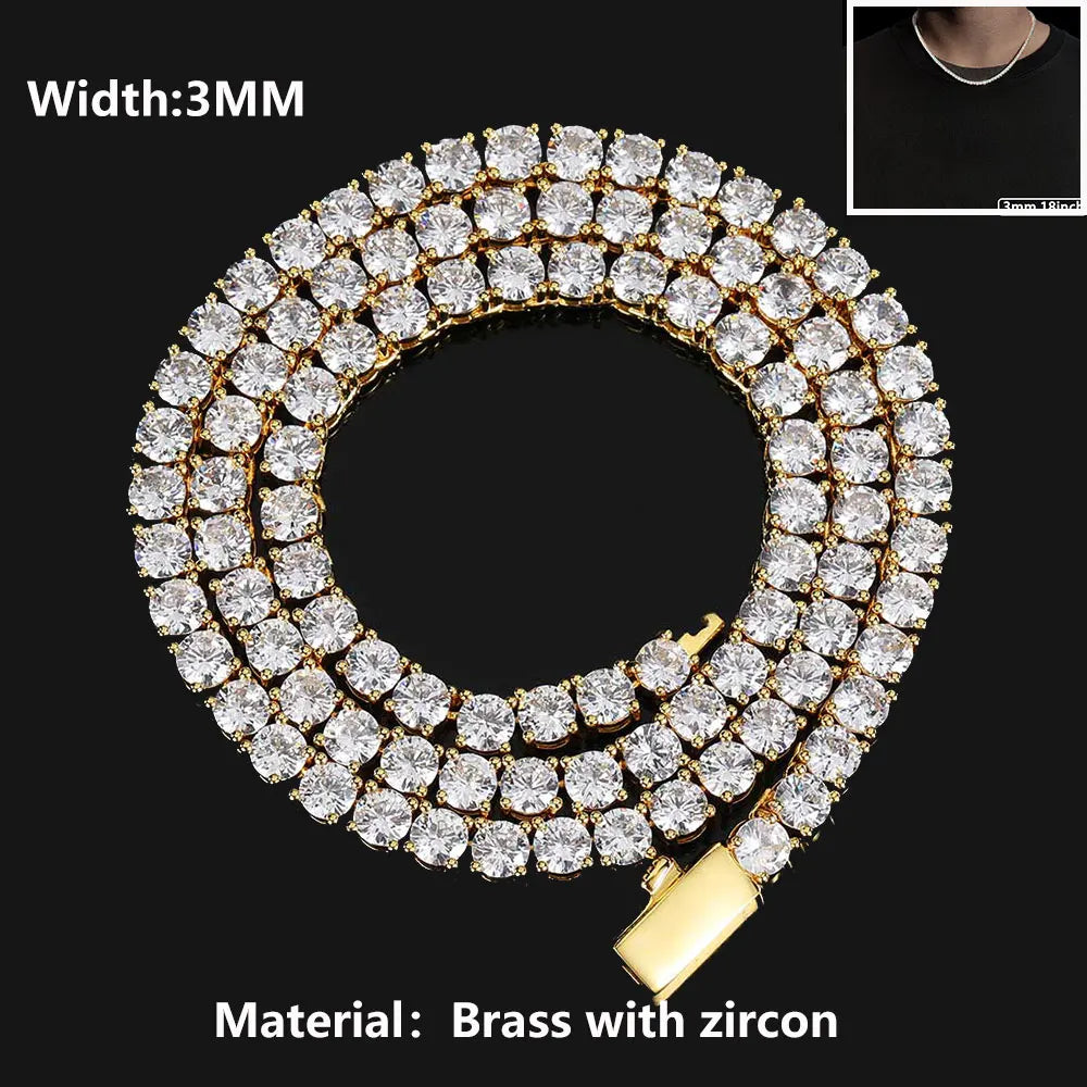 Hip Hop Jewelry Cubic Zirconia Iced Out Tennis Chain Iced Out 18k Gold Plated Bling Necklace For Women Free Custom Laser Logo
