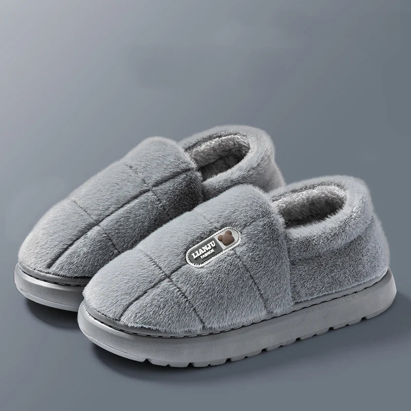 Men's slippers Winter Solid Color Wrap Heels Plush Slippers Non-slip Warm Women Men Home Casual Cotton Shoes Big Size 50 51