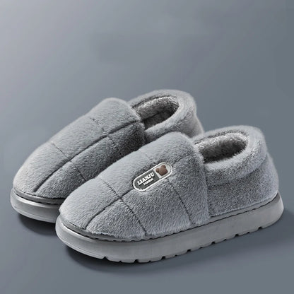 Men's slippers Winter Solid Color Wrap Heels Plush Slippers Non-slip Warm Women Men Home Casual Cotton Shoes Big Size 50 51