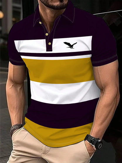 Men's Polo Shirt Summer Outdoor Casual Round Neck Short Sleeve Top Striped Printed Style OverSize T-shirt Loose Men's Clothing