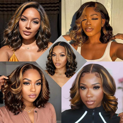1B/30 Highlight Bob Wig Human Hair 13x4 Ombre Lace Front Wigs Human Hair 180% Body Wave Short Bob Brown Colored Human Hair Wigs