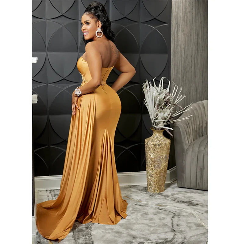 Sexy One Shoulder Elegant Evening Dresses for Women Party Night Mermaid Dress Backless Side Split Bodycon Long Dress Vestidos