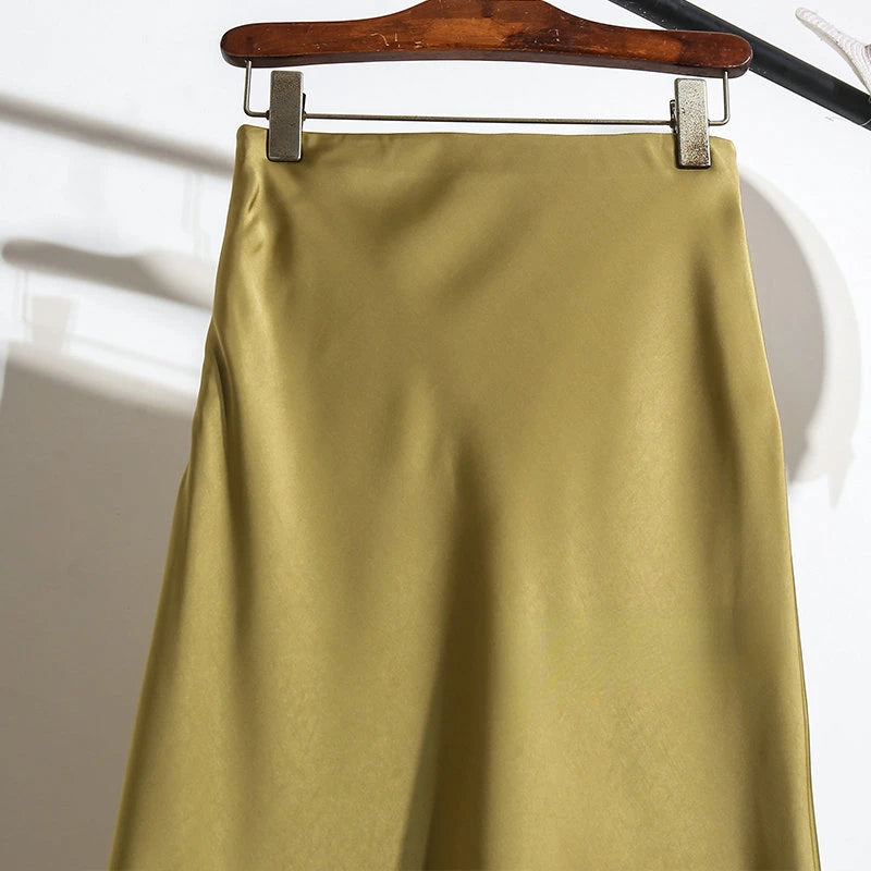 Acetic Satin Fishtail Skirt Woman Korean Fashion Elastic High Waist Skirts for Women Spring/summer 2026 New Slim Long Dresses