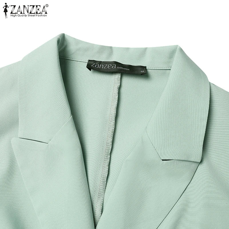 ZANZEA Elegant Office Lady Blazer Suits Women Classy Tied Waist Top and Pant 2pcs Outfit Streetwear Trend Commute Pant Sets 2025