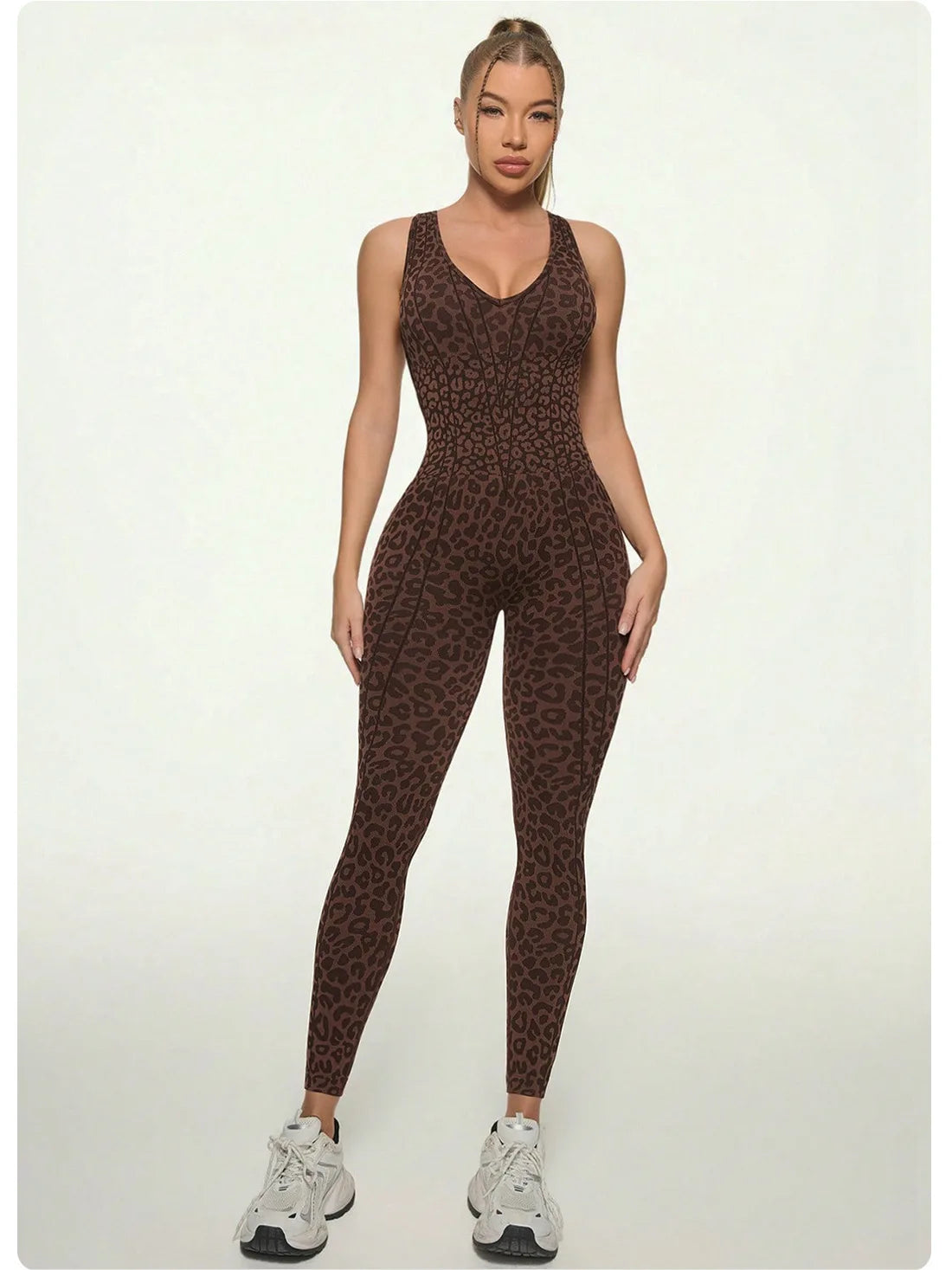 New Leopard Print Bodysuit Women Seamless Flared Pants Jumpsuits Sexy One-piece Fitness Suit Cross Back Stretchy Yoga Jumpsuits