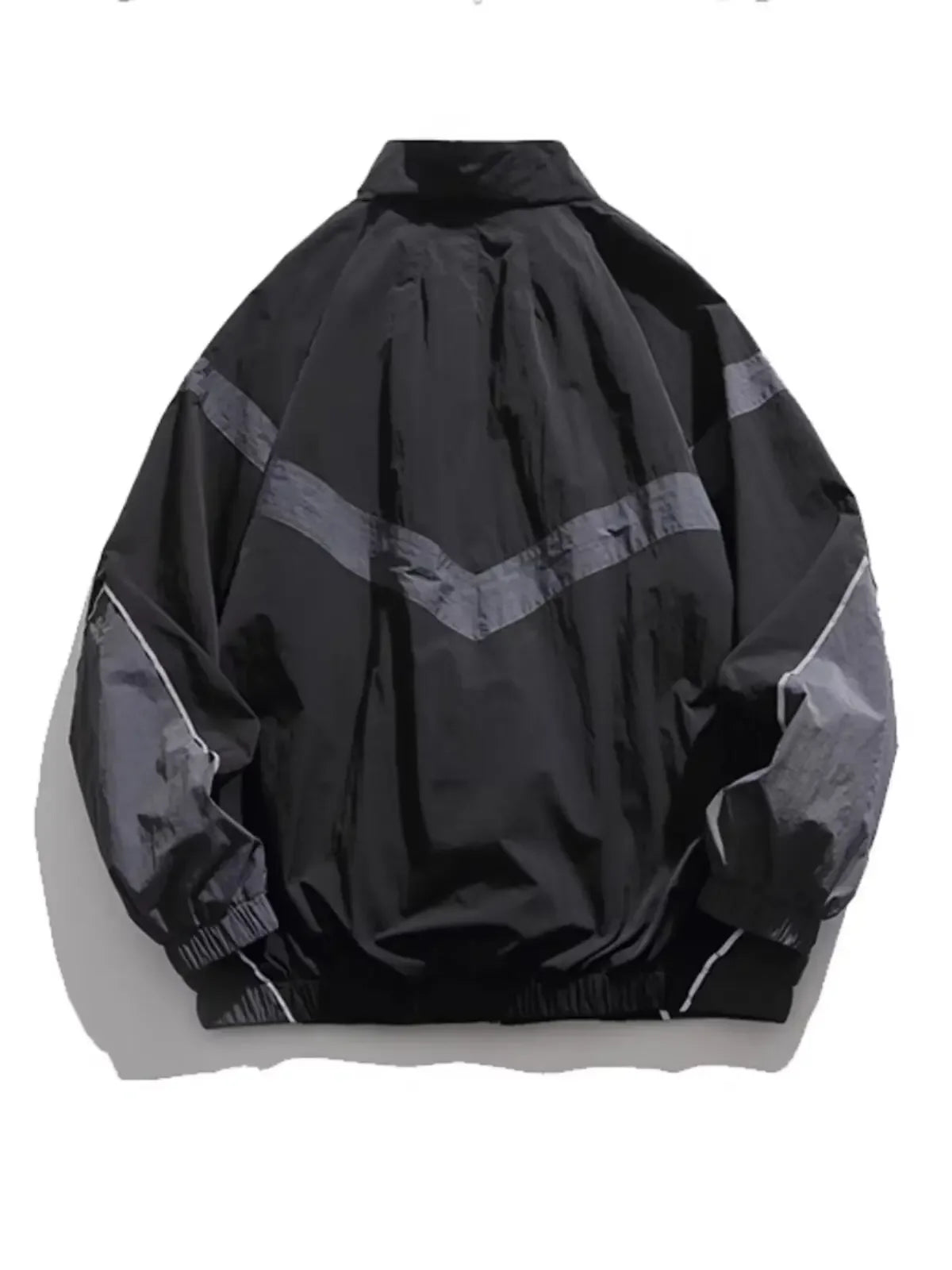 Trendy American Style Zippered Hooded Jacket Men's Loose Fit Casual Autumn Fashion Thin Jacket Reflective Patchwork Stand Collar