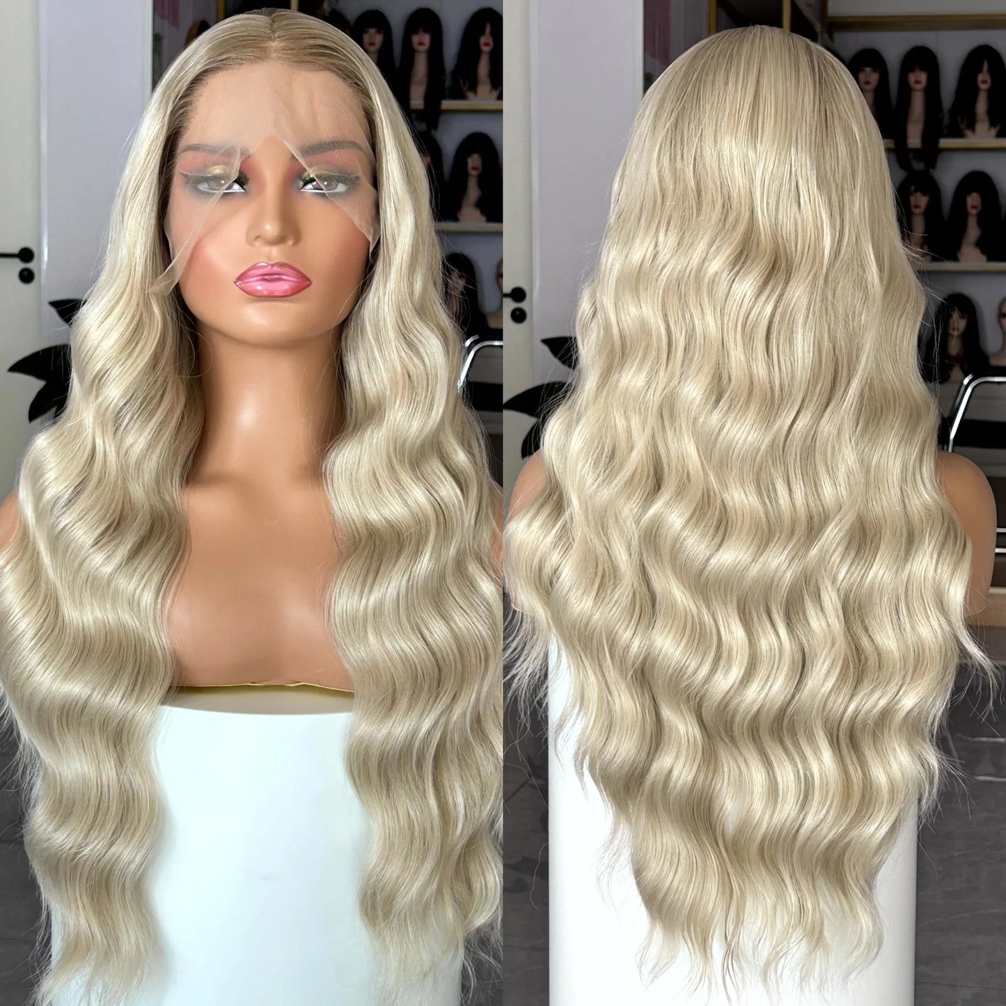 Long Blonde Brown Ombre Wig Long Curly Wavy Synthetic Lace Front Wig Middle Part 13X4 Loose Deep Wave Ash Blonde Wigs for Women