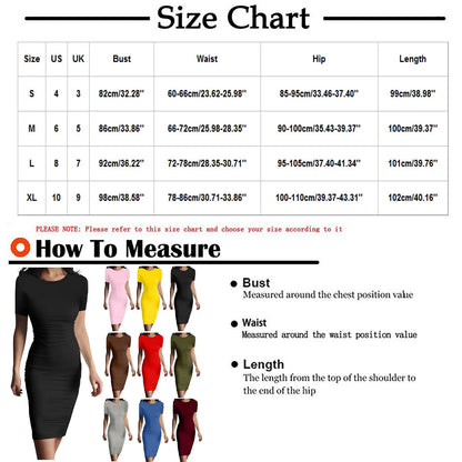 Fashion Women Short Sleeve Slim Fitting Dress Summer Solid Color Round Neck Elegant Dress Tight Robe Street Style Skinny Dress