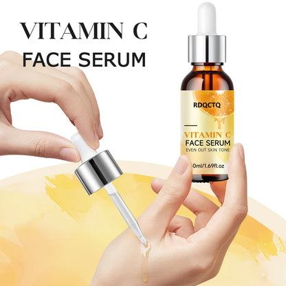 RDQCTQ Vitamin C Whitening Serum Remove Freckles Dark Spots Fade Melasma Melanin Brighten Repair Dull Face Essence Skin Care