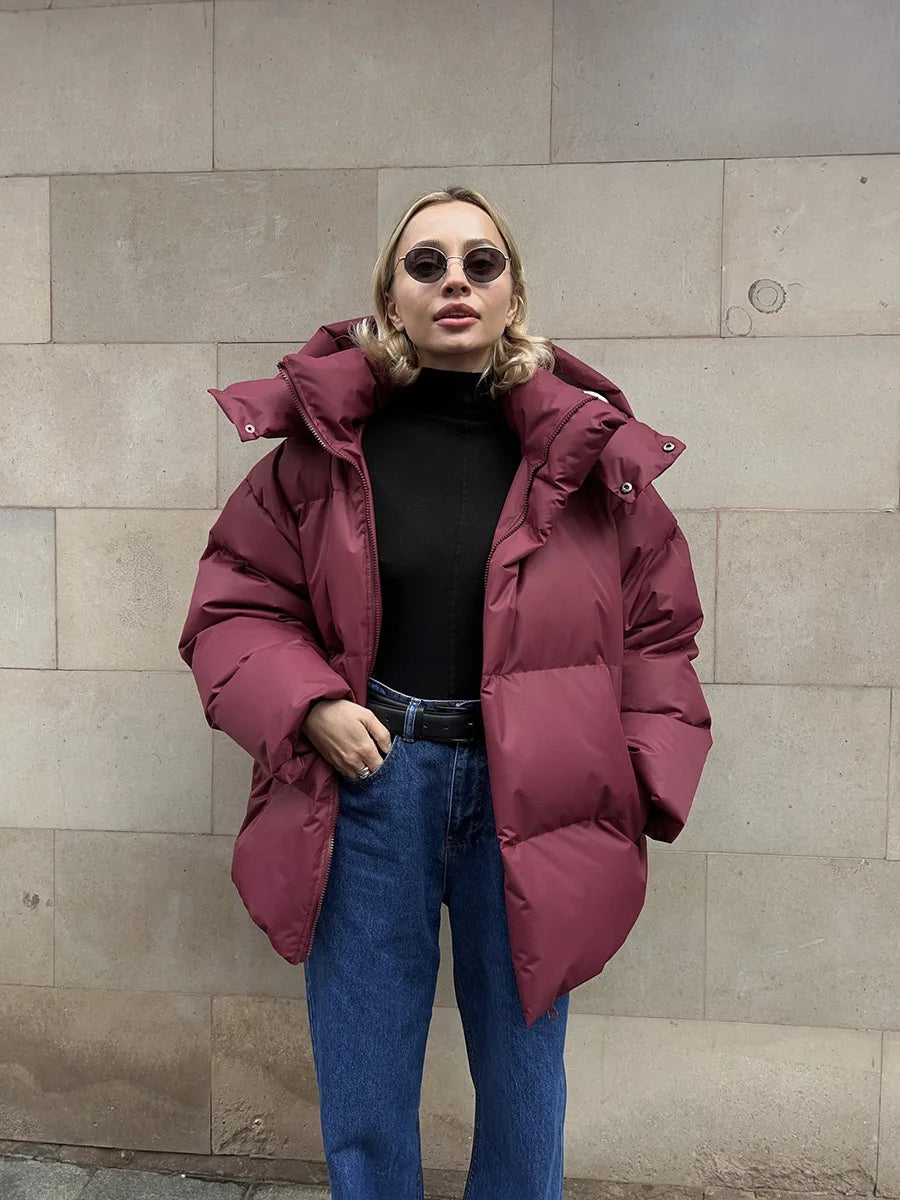 Women Winter Cotton Coat 2025 New Women Loose Cotton Padded Jacket Solid Hooded Parkas Coat Female Puffer Coat Winter Outwear
