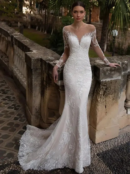 Celebrity Mermaid Women Wedding Dresses Lace Long Sleeves Bridal Gowns Popular Princess Ball Vestidos De Novias Customized
