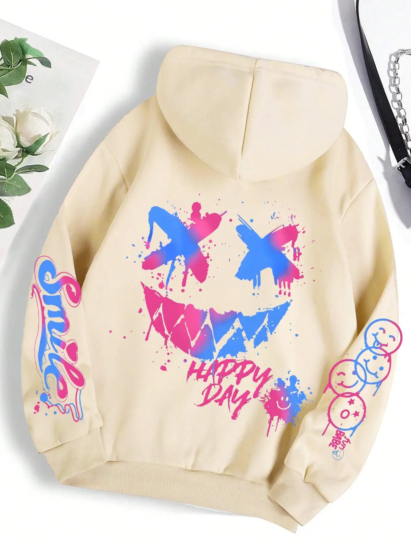 New autumn men's personalized smiling face print comfortable breathable hooded sweatshirt outdoor street fashion hooded sweatshi