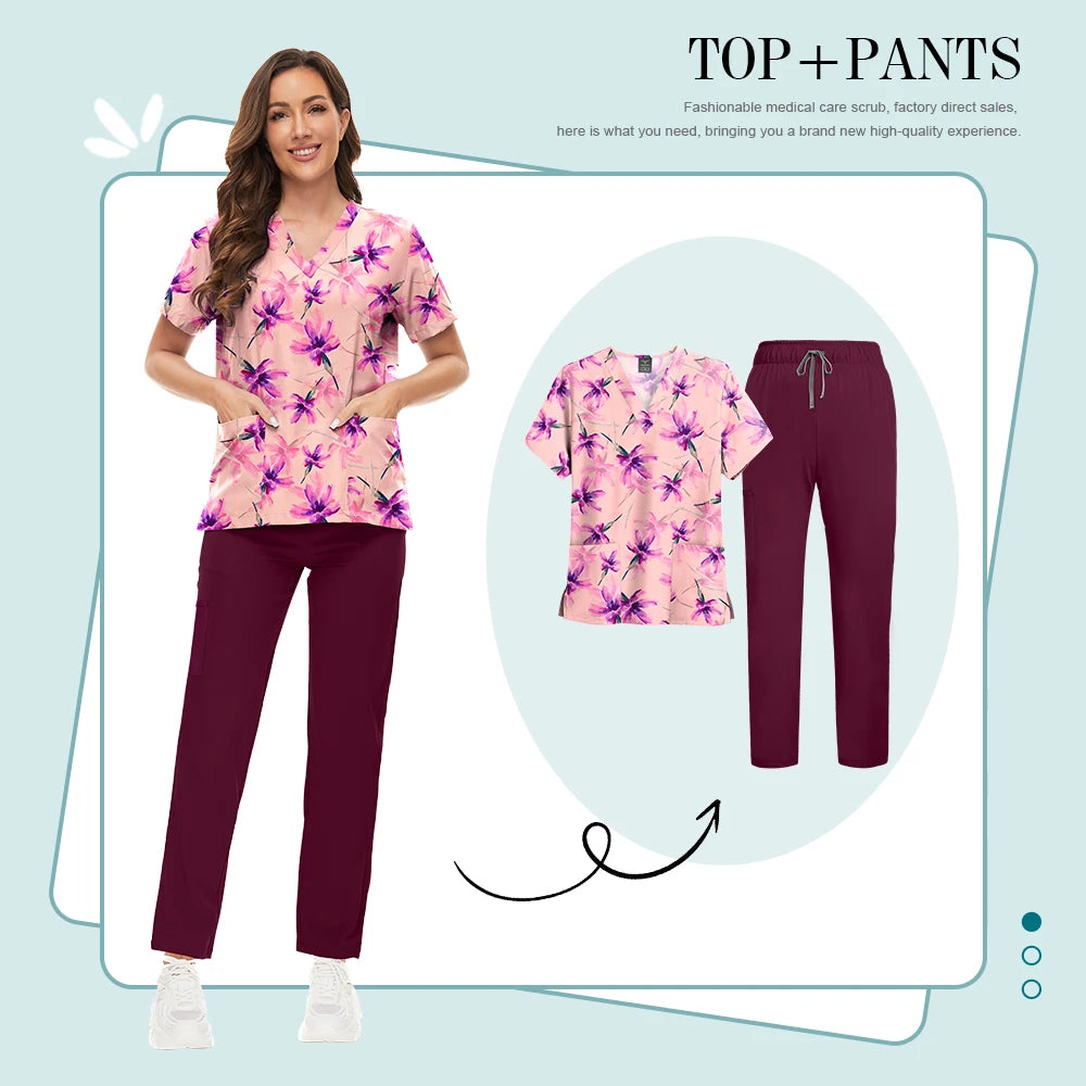 Scrubs Uniforms Sets High-quality Medical Scrub Multicolor Animal Printed Women Scrub Tops Medical Scrubs Uniform Nurse Lab Wear