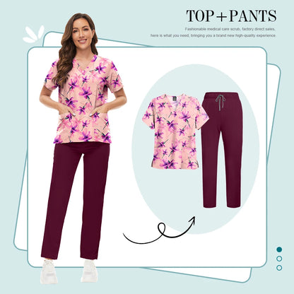 Scrubs Uniforms Sets High-quality Medical Scrub Multicolor Animal Printed Women Scrub Tops Medical Scrubs Uniform Nurse Lab Wear