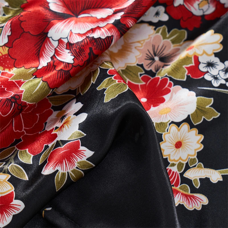 Japanese Kimono V-neck Printed Flower Bow Waist Shaping Cardigan Dress Women Clothing Loose Long Sleeve Vintage Sexy Lace-up New