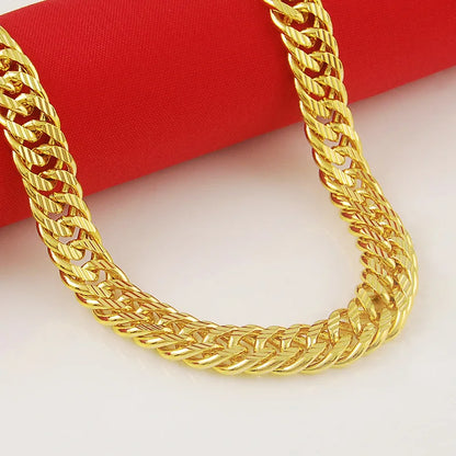 Men's Dominant 24K 999 Real Gold Cuban Necklace, 10MM Width 60cm Length Chunky Chain, Bold Presence