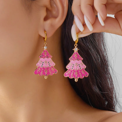 Merry Christmas Pearl Flower Star Bell Long Tassel Dangle Earrings for Women Shiny Crystal Zircon Snowflake Earring Girl Jewelry