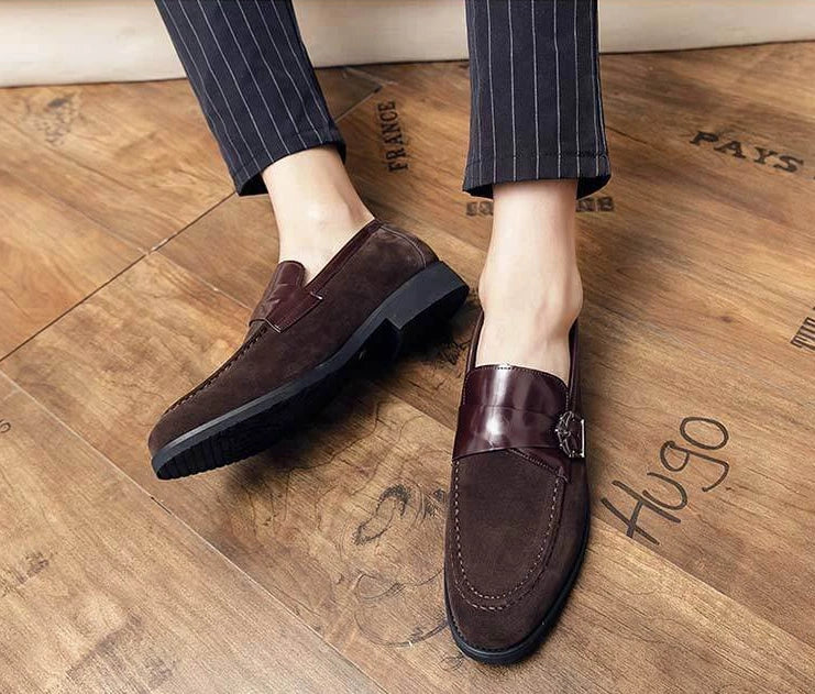 Suede Man Casual Shoe Flat Pointed Toe Office Loafers Height Increasing Leather Shoes For Men 2025 New Arrivals Luxury Sale