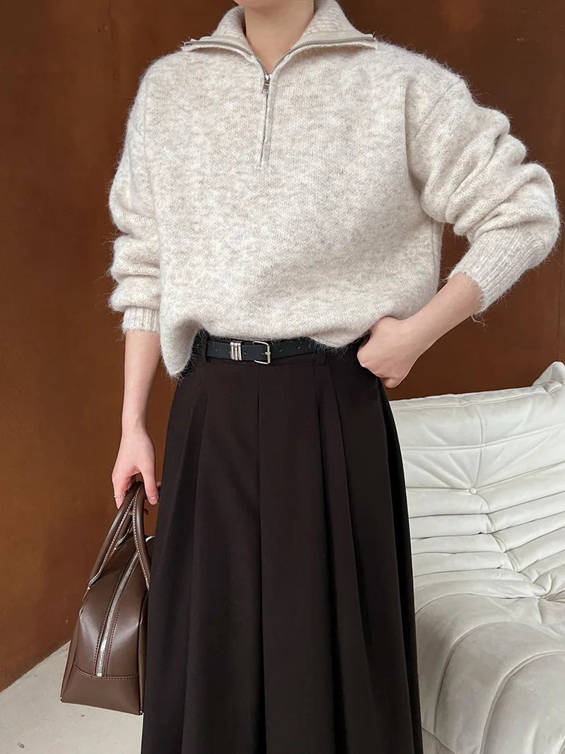 2026 Women Turn Down Collar Sweater Long Sleeve Zipper Design Warm Cardigans Clothes Tops For Women Winter Sweater Pull Femme