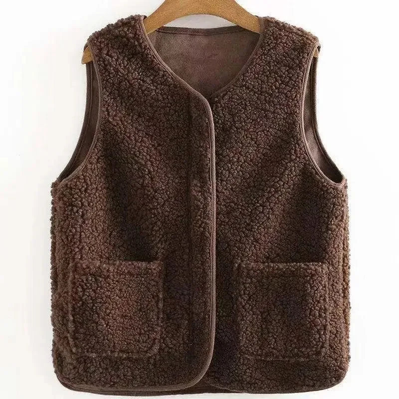 Fashionable Integrated Women's Vest Double Layer Flocking Vest Autumn/Winter Style Jacket Crew Neck Design For All Seasons