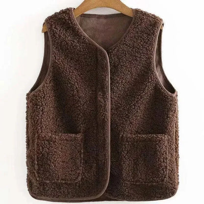 Fashionable Integrated Women's Vest Double Layer Flocking Vest Autumn/Winter Style Jacket Crew Neck Design For All Seasons