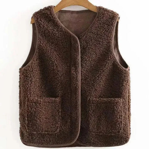 Fashionable Integrated Women's Vest Double Layer Flocking Vest Autumn/Winter Style Jacket Crew Neck Design For All Seasons