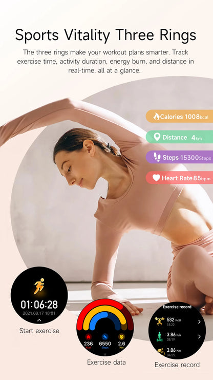 LIGE New Ultra Thin Smart Watch Women Screen Always Display Time Diamond Luxury Bracelet Voice Calling AMOLED Smartwatch Ladies