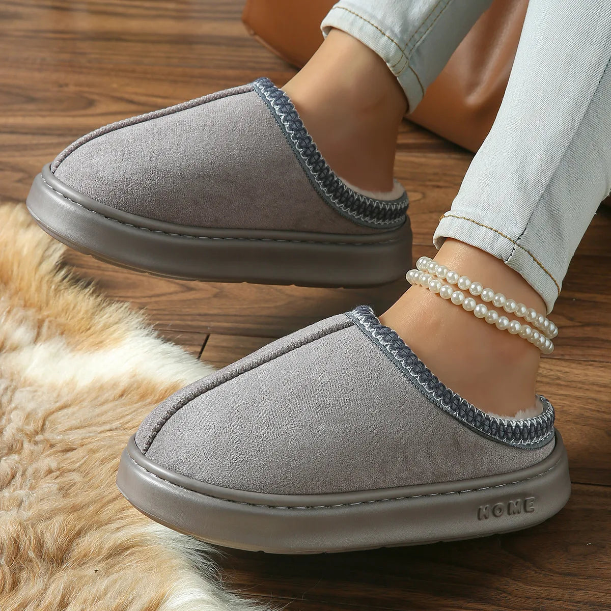 Pantoufles D'hiver Chaudes Pour Femmes, Intérieur En Peluche, Semelle Épaisse Antidérapante, Chaussures De Maison Chaudes Brodée