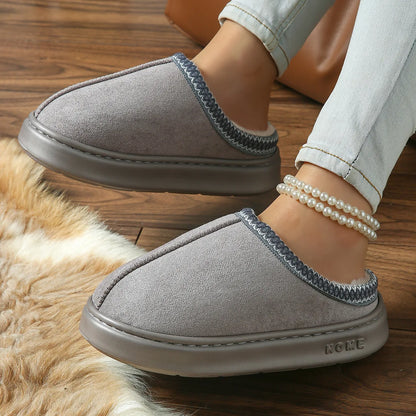 Pantoufles D'hiver Chaudes Pour Femmes, Intérieur En Peluche, Semelle Épaisse Antidérapante, Chaussures De Maison Chaudes Brodée