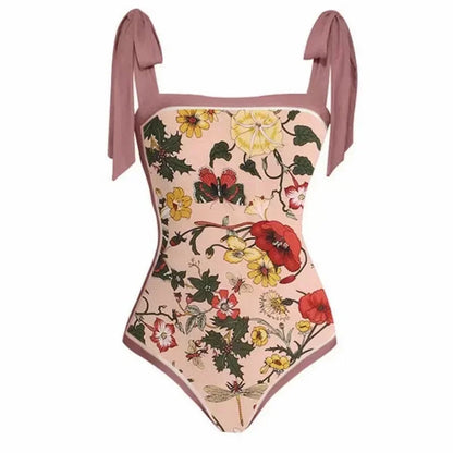 Fashion Women Cover Swimsuit Retro Print Gorgeous One-Piece Suit with Swimwear Beach Casual Swimwear Skirt That Wraps Hips