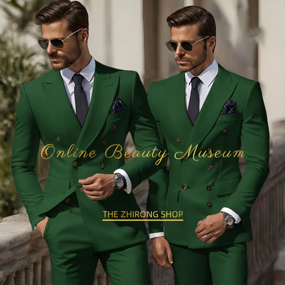 Formal Elegant Stylish Ivory Double Breasted 2 Piece Wedding Suits for Men, Classic Tuxedo Bespoke For Groom Prom Party Dress