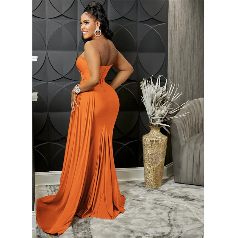 Sexy One Shoulder Elegant Evening Dresses for Women Party Night Mermaid Dress Backless Side Split Bodycon Long Dress Vestidos