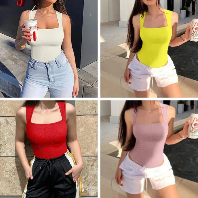 One Pieces Women's Seamless Bodysuits Summer Sexy Lady Strapless Backless Solid Color U Collar Slim Skinny Playsuits
