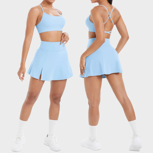 Sports Yoga Set Women Gym Fitness Running Suit Yoga Bras 2 in 1 Tennis Skirt Breathable Shorts Two Pieces Workout Clothes