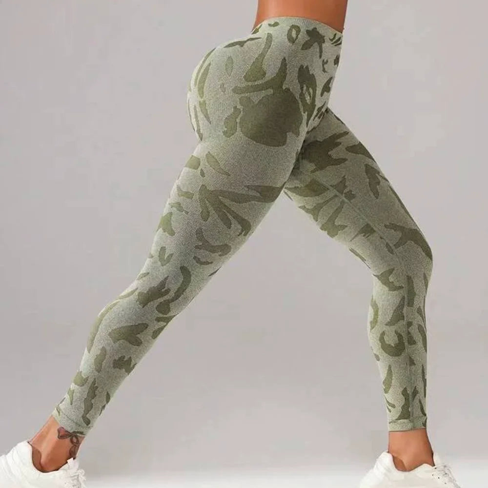 Women Camouflage V Back Gym Leggings Butt Lifting Fitness Athletic Workout Scrunch Leggins Exercise Yoga Pants Sports Clothing