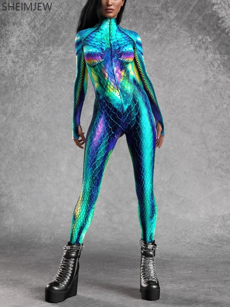 Sexy Snake Print Jumpsuit Colorful Party Morphsuit Holiday Party Forest Theme Front Zipper Zentai Suits Rave Outfits 2025 & 2026
