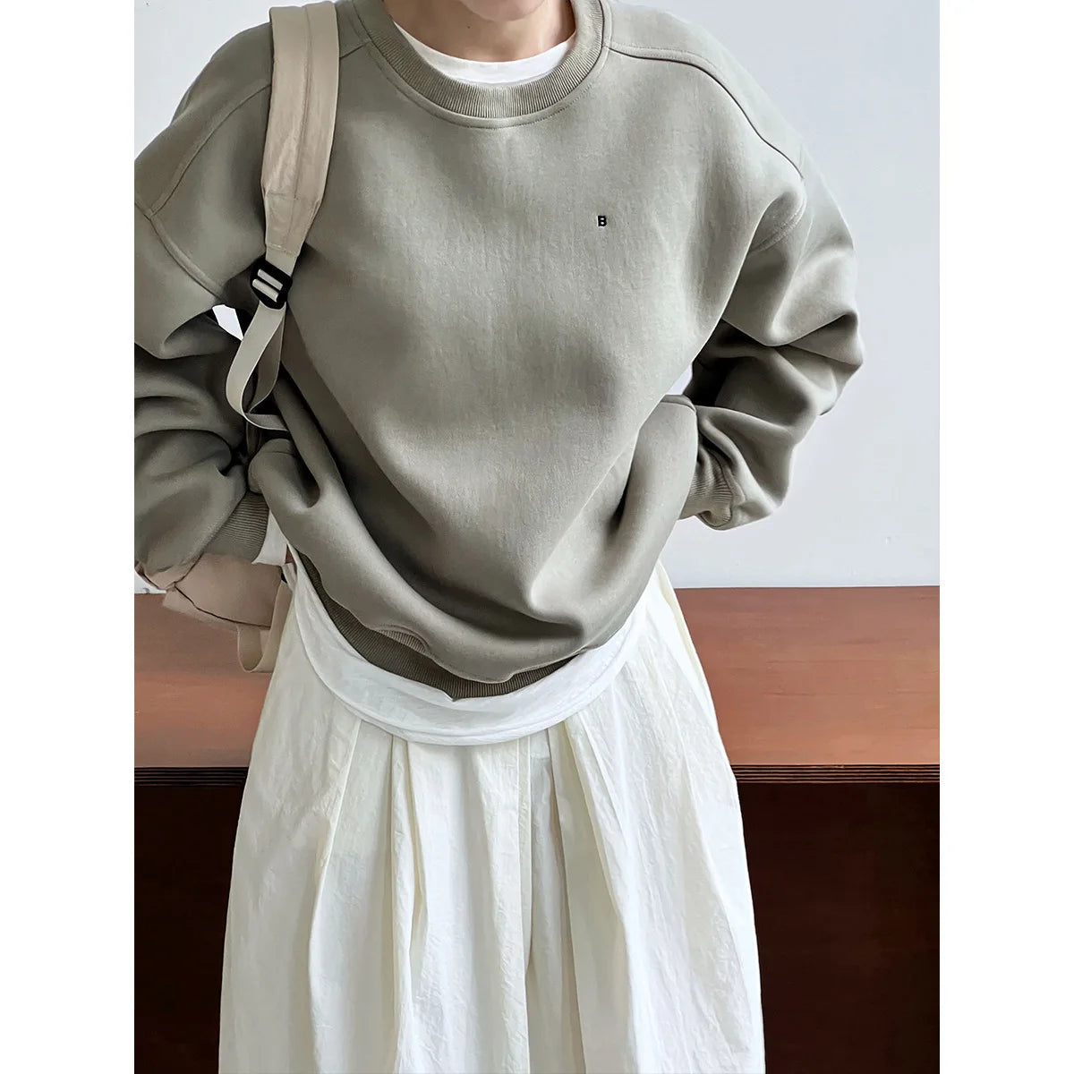 NS Pure Color Lazy Loose BF Hoodie Women's Simple Shape Sweatshirt Long Sleeve Letter Embroidery Top Casual Style Cotton Blend