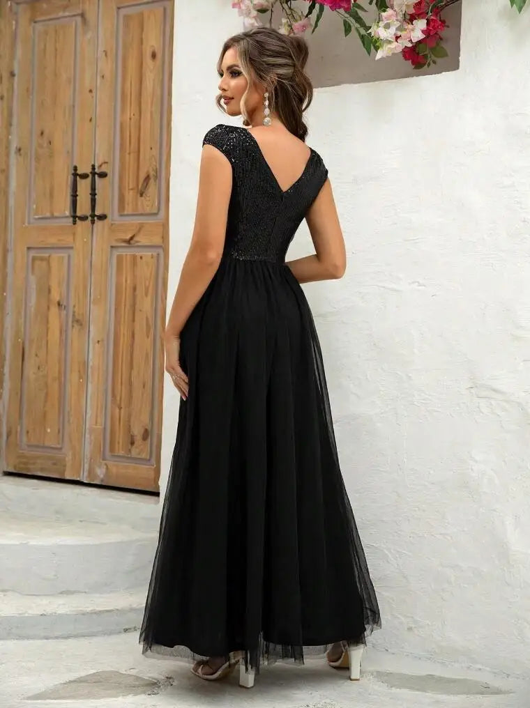 Sexy Prom Sequin Mesh Evening Party Dress Backless Bodycon Elegant Long Dress A-Line Wedding maxi Dress Gown