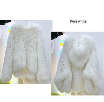 Fox Fur Coat Women's Winter Fashion Warm 100% Fox Fur Coat Hooded Long Sleeved Sweet Women's Luxury Designer Coat
