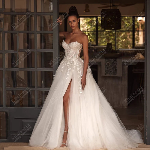 Gorgeous Wedding Dresses A Line Tulle Tiered Bridal Gowns Sexy Strapless Backless Robes Glamorous Vestidos De Novia Customized