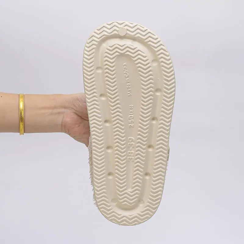 Waterproof Eva Furry Mules Slippers Women 2025 Winter Metal Buckle Warm Plush Slippers Soft Thick Bottom Non Slip Indoor Slides