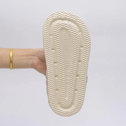 Waterproof Eva Furry Mules Slippers Women 2025 Winter Metal Buckle Warm Plush Slippers Soft Thick Bottom Non Slip Indoor Slides