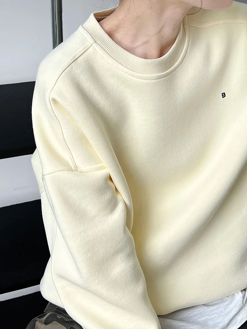 NS Pure Color Lazy Loose BF Hoodie Women's Simple Shape Sweatshirt Long Sleeve Letter Embroidery Top Casual Style Cotton Blend