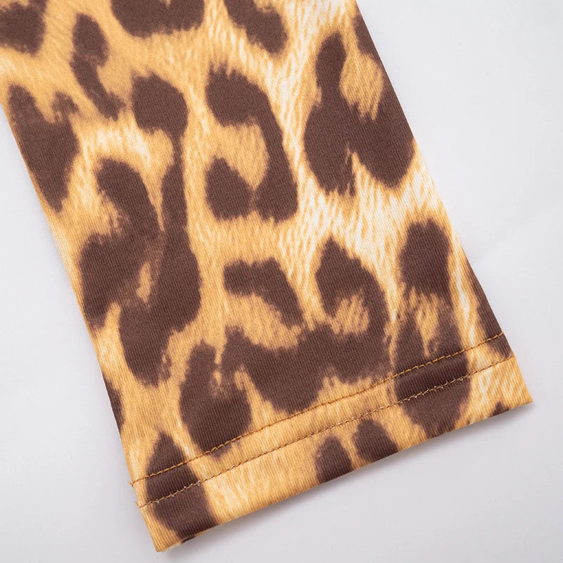 CUTENOVA Women'S Fall/Winter New Leopard Print Deep V-Neck Back Hollow Out  Bodycon Jumpsuit Sexy Fashion Streetwear Jumpsuit