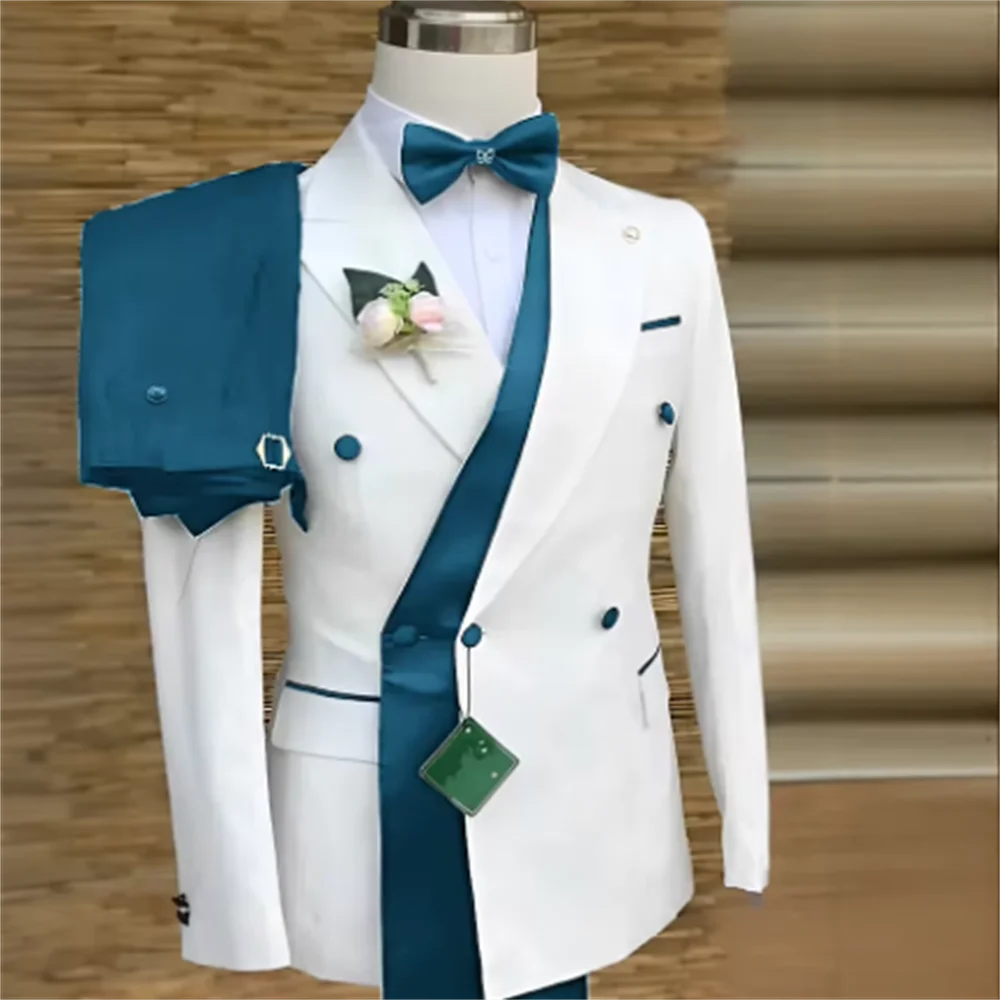 Bespoke Custom White Black Wedding Suit for Men New Design Slim Fit Groom Best Man Wedding Tuxedo Formal Prom Wear 2 Pieces Set